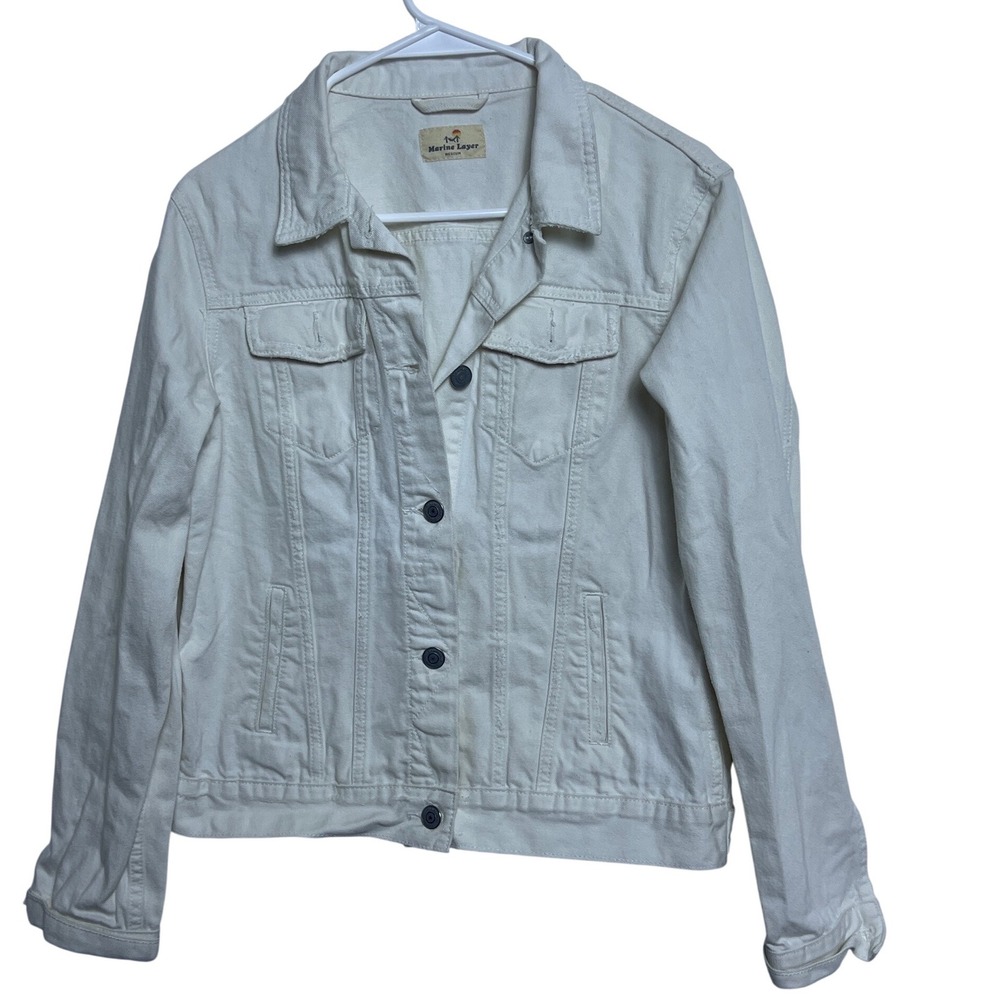 Marine Layer Women Cream Denim Trucker Jacket Off White M Coastal Boho Soft Girl